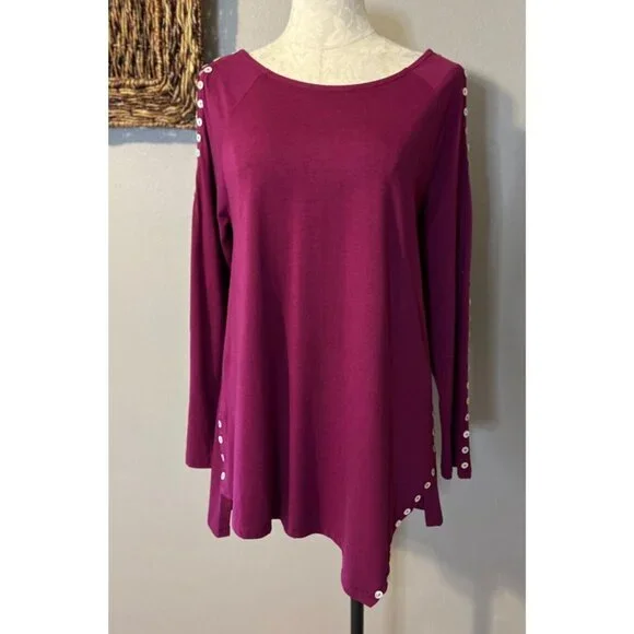Soft Surroundings Tunic Top M Medium Dark Purple Cotton Modal Washable Fall NEW - Picture 5 of 12